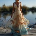 Aquarium Aesthetic Glitter Golden Fish Flowy Maxi Dress
