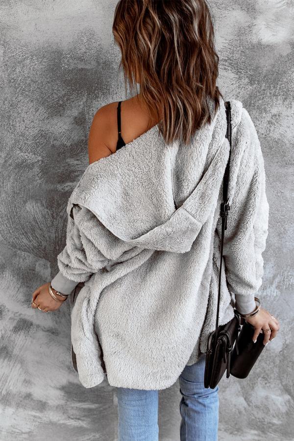 Soft Fleece Hooded Open Front Coat