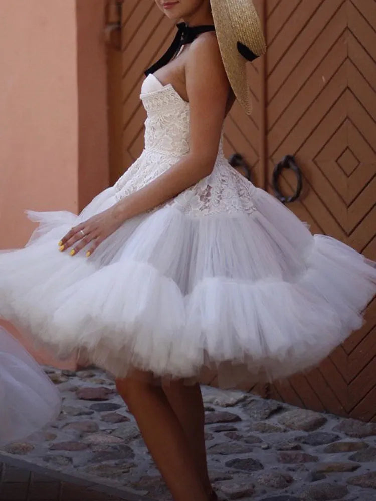 Elegant Bandeau Embroidered Backless See-Through A-Line Wedding Mini Dress