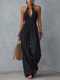 Bohemian-Style Lace Halter Cotton-Linen Jumpsuit