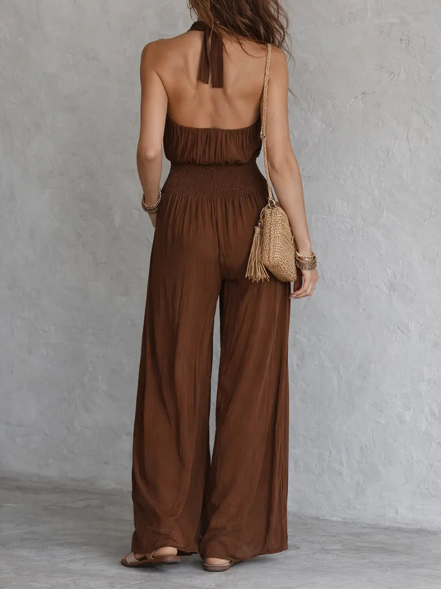 Boho Halter Neck Sleeveless Wide Leg Jumpsuit