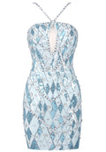 Halter Crystal Sequin Dress Blue