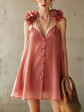 Pink 3D Floral  Strap Mini Dress
