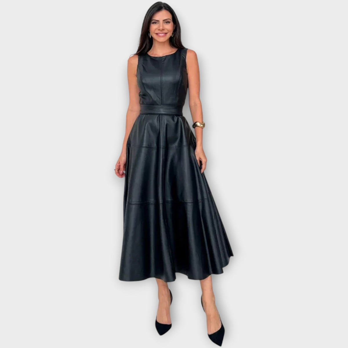Midi Dress in Faux Leather
