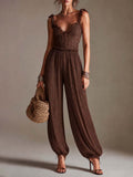 Bohemian Brown Lace Bustier And Pleated Chiffon Balloon Jumpsuit