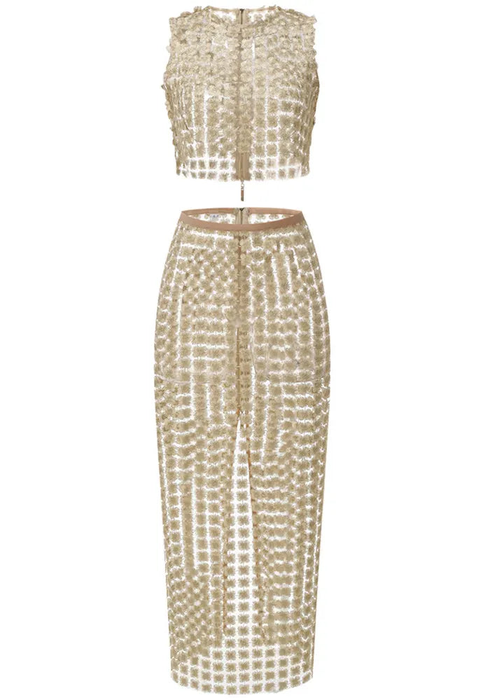 Floral Two Piece Maxi Dress Gold