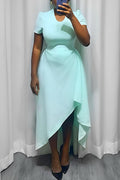 Women Round Neck Solid Color Irregular Elegant Casual Dress