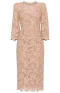 Crystal Neckline Lace Midi Dress Nude