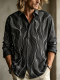 Men's Retro Plant Pattern Design Casual Linen Shirt
