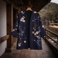 Vintage Japanese Traditional Sashiko Blossom Art Linen Blend Kimono Cardigan