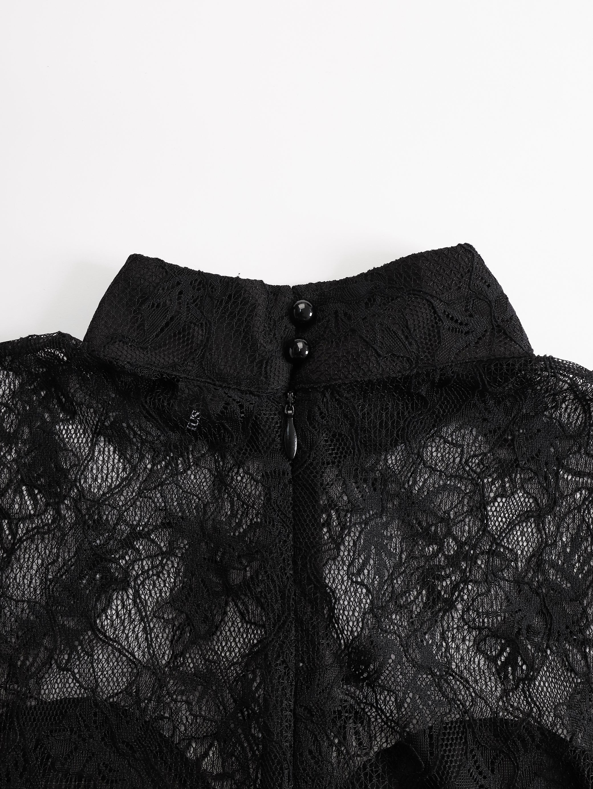 Black Lace Illusion Bodice Wide-Leg Evening Jumpsuit