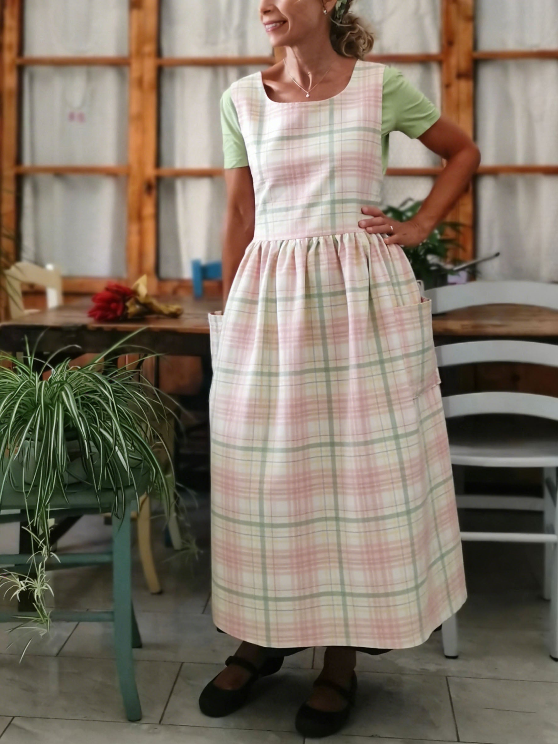 Soft Pastel Plaid Maxi Apron