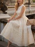 Elegant French Vintage Lace High-Waist Maxi Dress