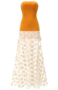 Strapless A Line Maxi Dress Mustard Ivory