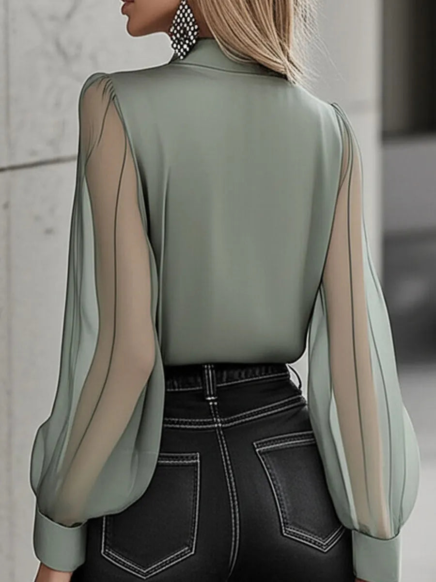 Chic Timeless Sheer Sleeve Button-Up Shirt