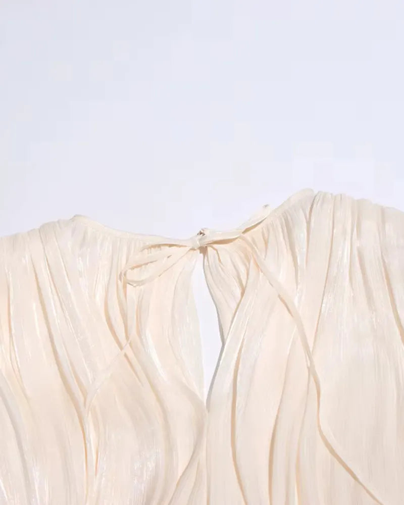 Long Sleeve Draped Ruffle Two Piece Dress Ivory