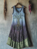 Vintage Viking Tribal Celtic Knot Life Of Tree Lace Patchwork Art Linen Tank Dress
