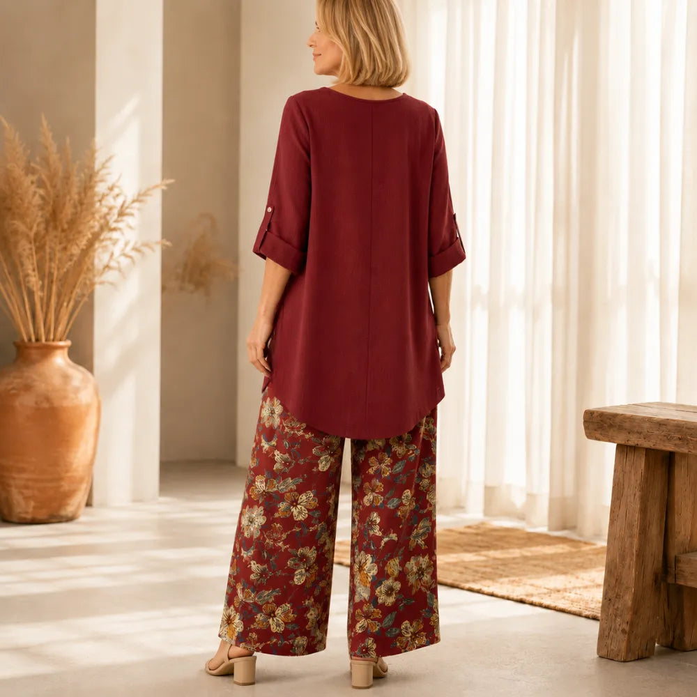 Solvea – Women's Draped High-Low Tunic & Wide-Leg Pants Set