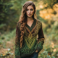 Women's Celtic Knotted V-neck Contrast Aran Sweater