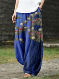 Vintage Water Lily Japanese Art Linen Blend Cozy Pants