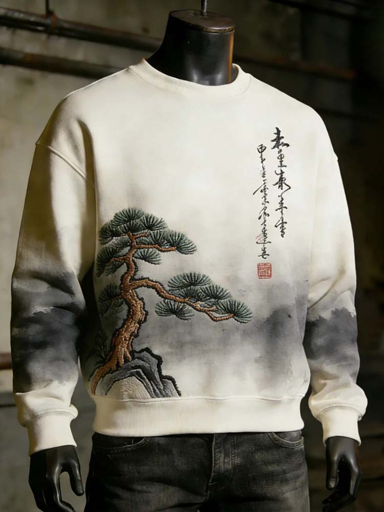 Retro Pine Tree Ink Painting Art Casual Sweatshirt