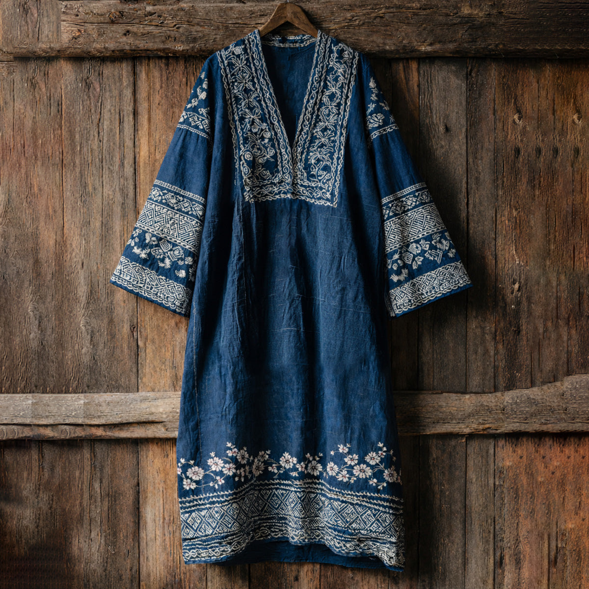 Japanese Floral With Geometric Art Print Comfy Maxi Dress