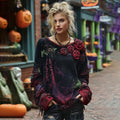 Vintage Rose Embroidery Beaded Gradient Sweatshirt