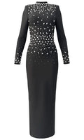 Long Sleeve Embellished Detail Maxi Dress Black