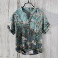 Men's Retro Japanese Apricot Blossom Art Pattern Linen Shirt