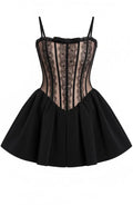 Bow Detail Lace A Line Dress Black