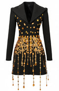 Long Sleeve Embellished Blazer Dress Black