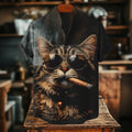 Men's Cool Sunglasses Cat Boss Smoking A Cigar Art Print Casual Shirt
