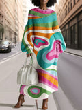 Women's Vintage Abstract Geometric Art Print Print Silhouette Round Neck Heathered Knitted Maxi Dress