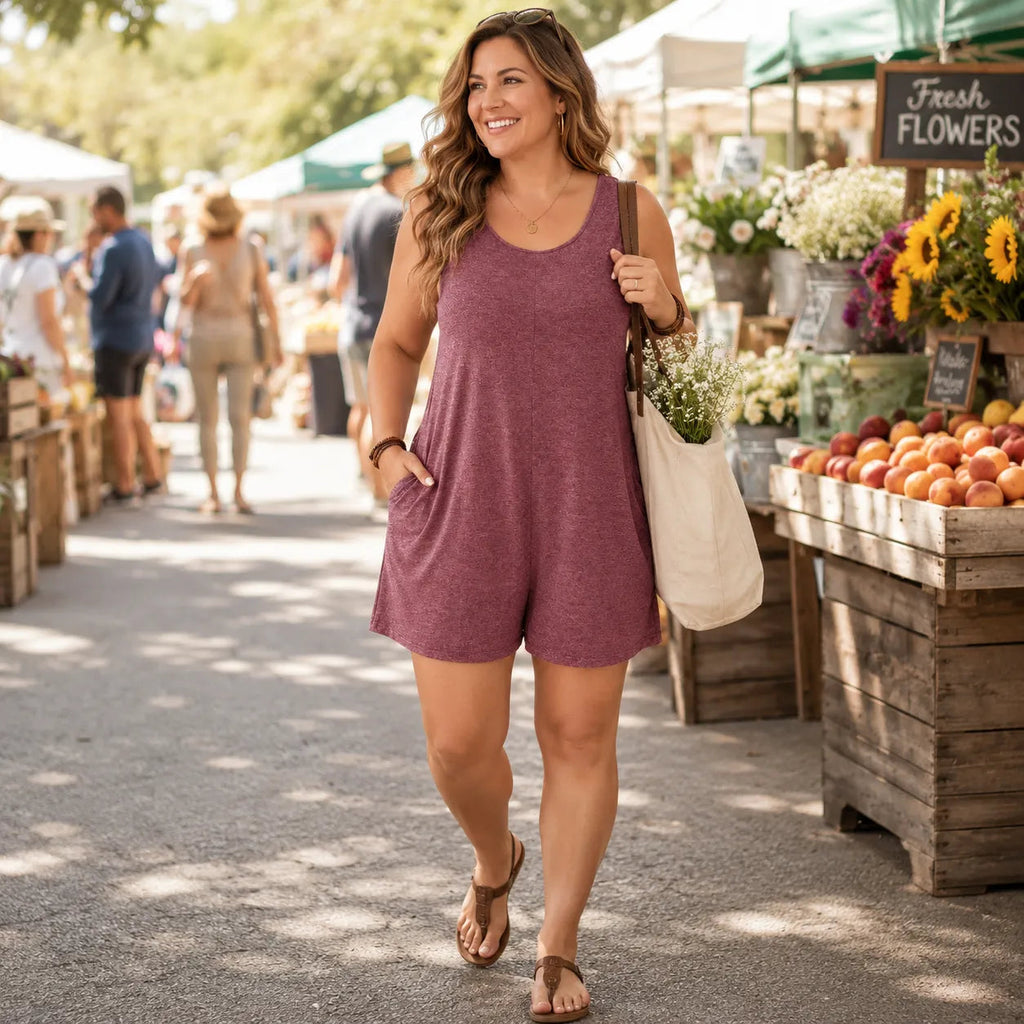 Wearlyn – Plus Size Sleeveless Romper with Pockets, Soft Stretch Jumpsuit for Women