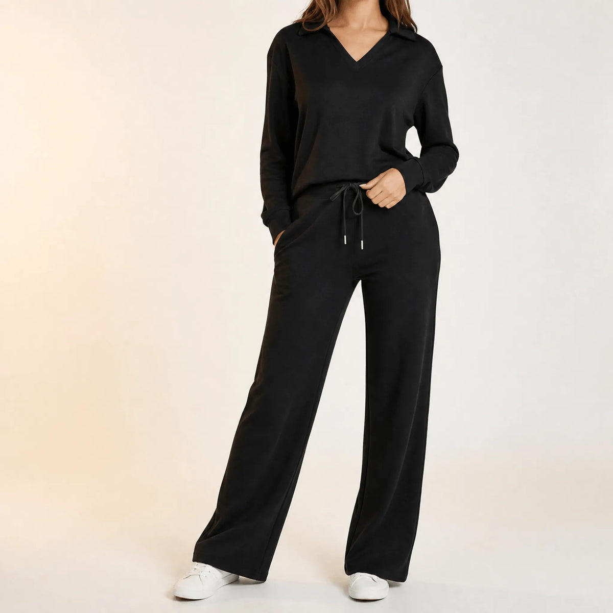 Velaire – V Neck Blouse and Wide Leg Pants Set