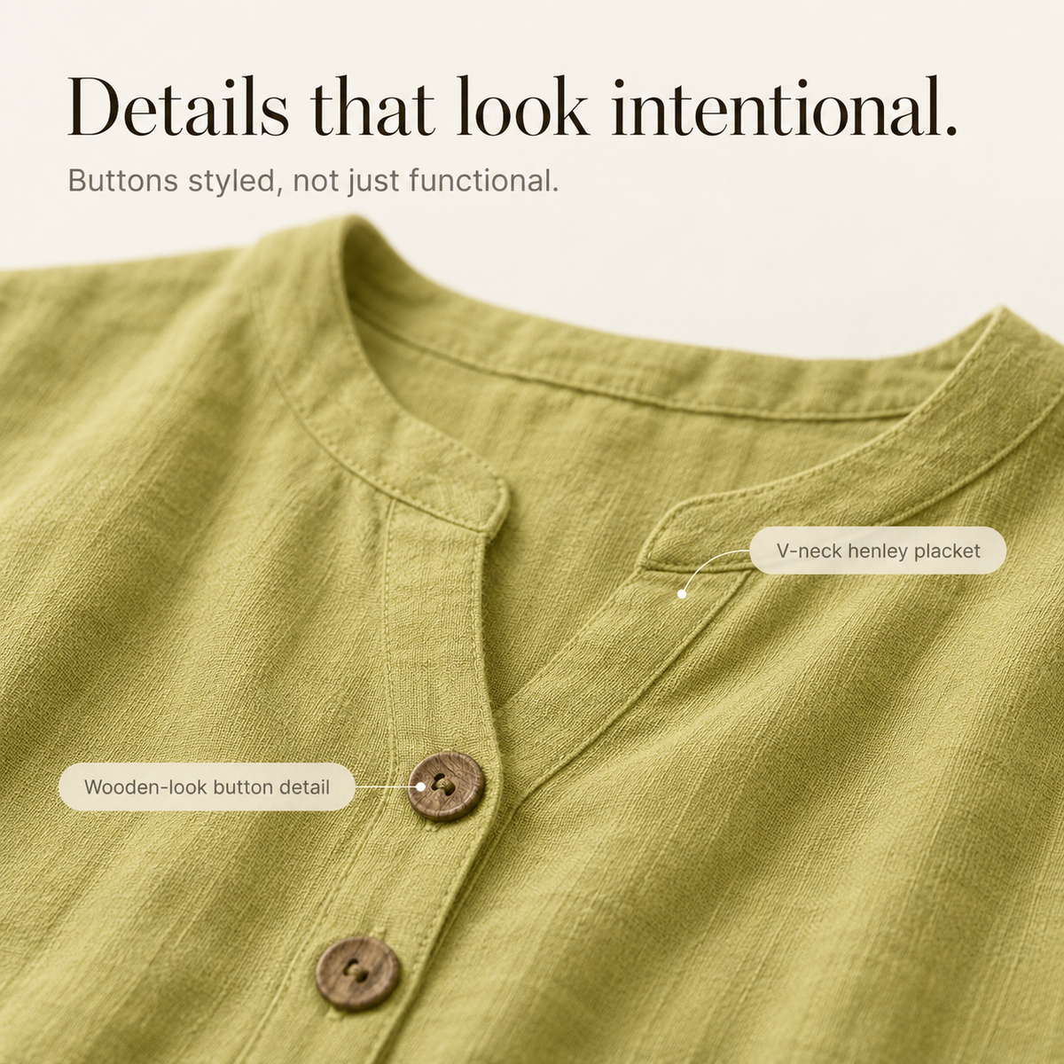 Lunessa – Cotton Linen 2 Piece Set Women Henley Top and Drawstring Shorts