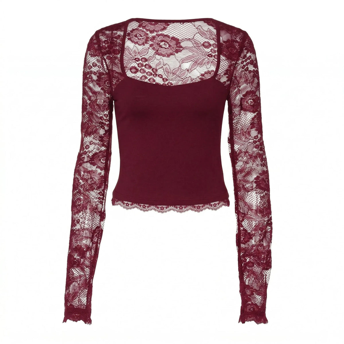 Lacelle – Women's Sheer Floral Lace Sleeve Top