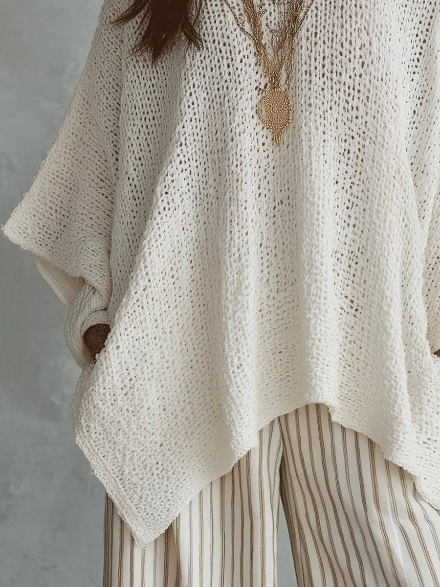 Effortless Neutral Bohemian Pullover Knit Top