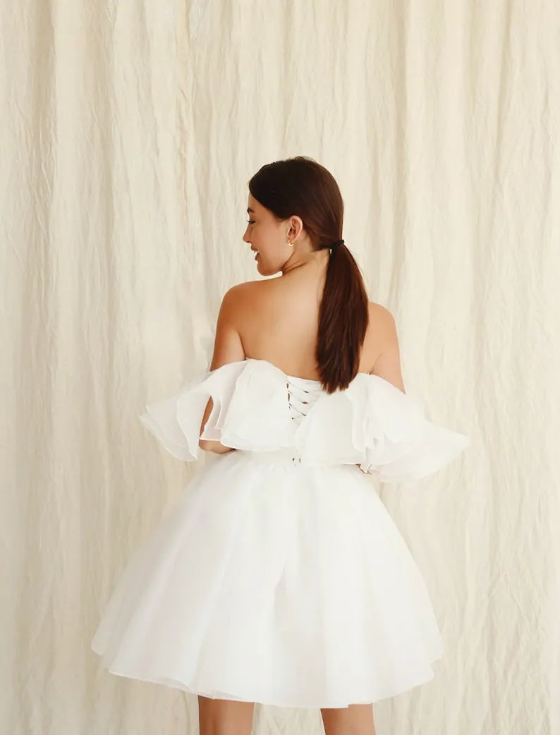 Brenda dress, Short wedding organza dress, Rehearsal dinner dress, Elopement wedding dress.