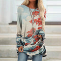 Japanese Wave Art Print Long Sleeve Tunic