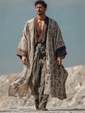 Men's Vintage Japanese Calligraphy Flowy Long Linen Kimono