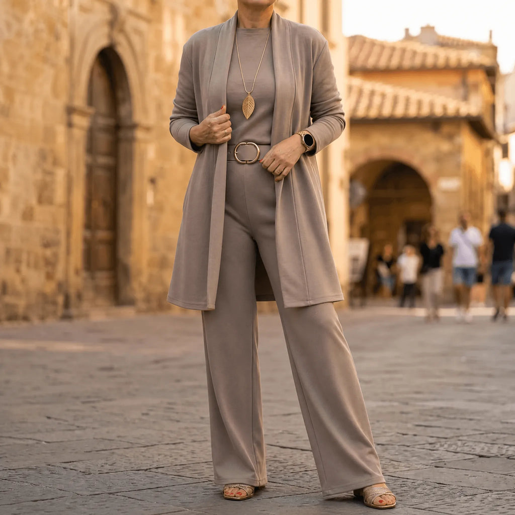 Vivara – Women's Three-Piece Matching Set with Longline Cardigan