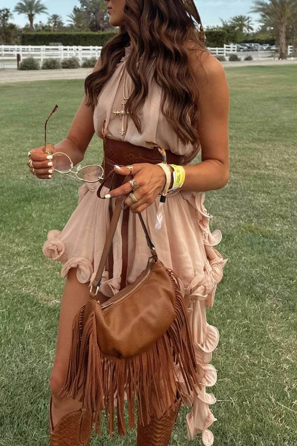 Delicate Romantic Drama Chiffon Wavy Ruffles Elastic Waist Loose Shorts