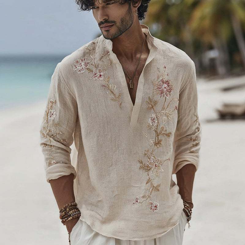 Men's Retro Floral Embroidered Casual Shirt