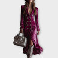 Elegant Velvet Double-Breasted Maxi Dress