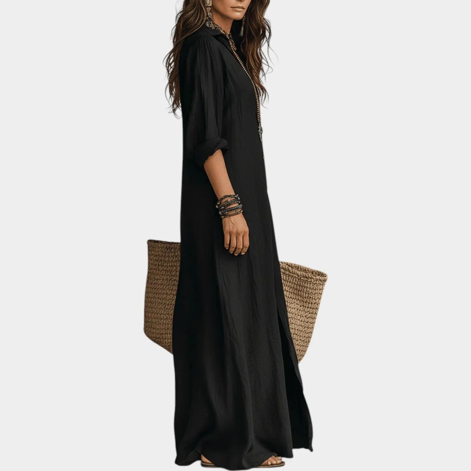 Boho Button-Front Maxi Dress