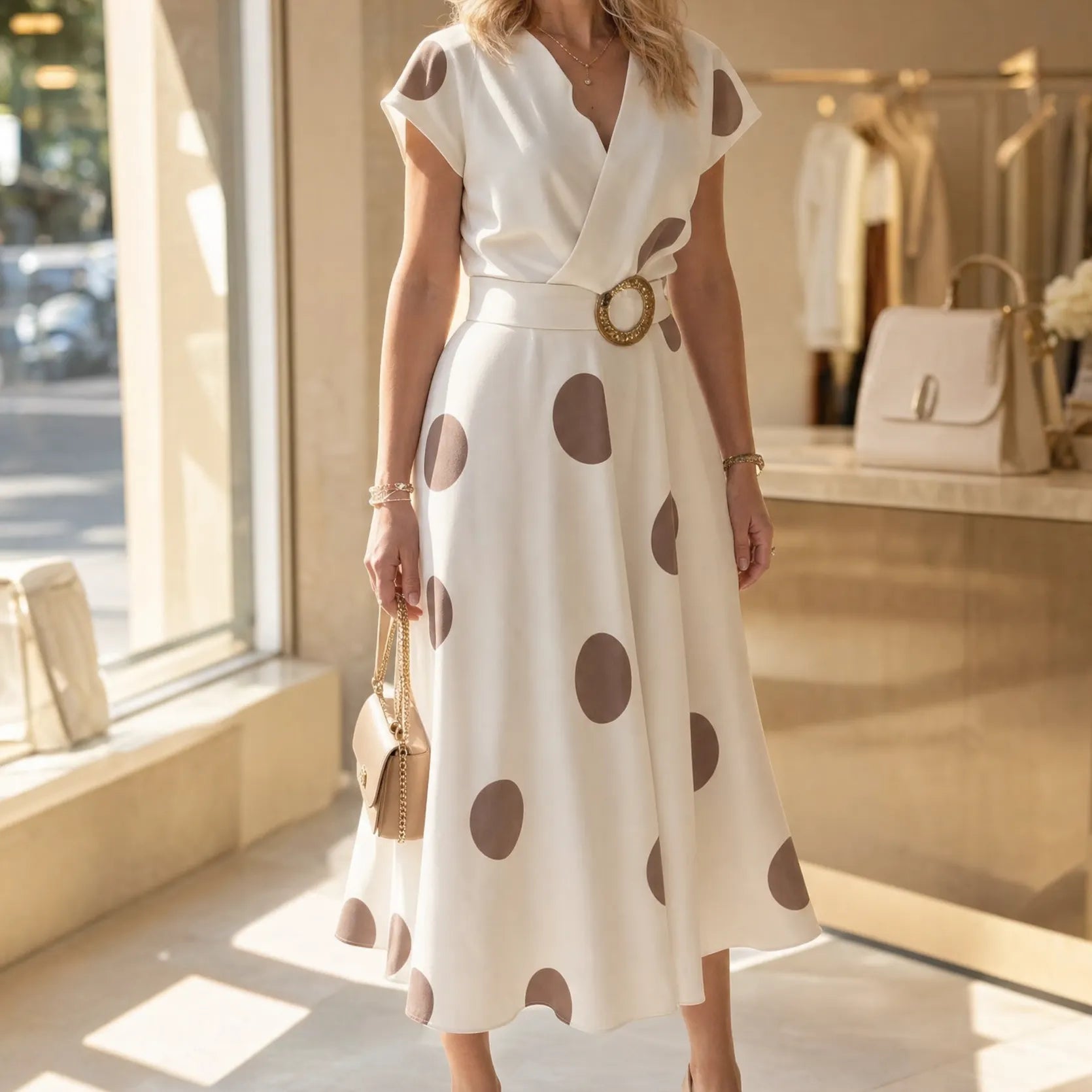 Marlowe – Women's Belted Polka Dot Midi Dress