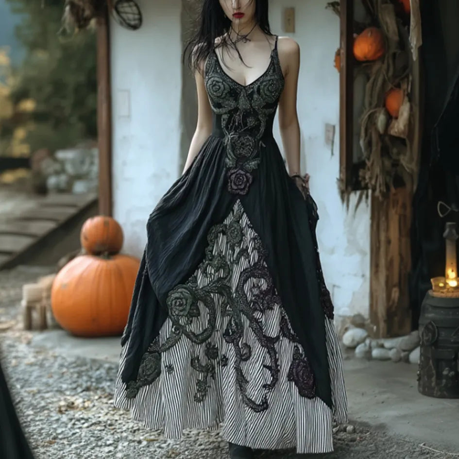 Women's Dark Gothic Style Retro Cotton And Linen Dress