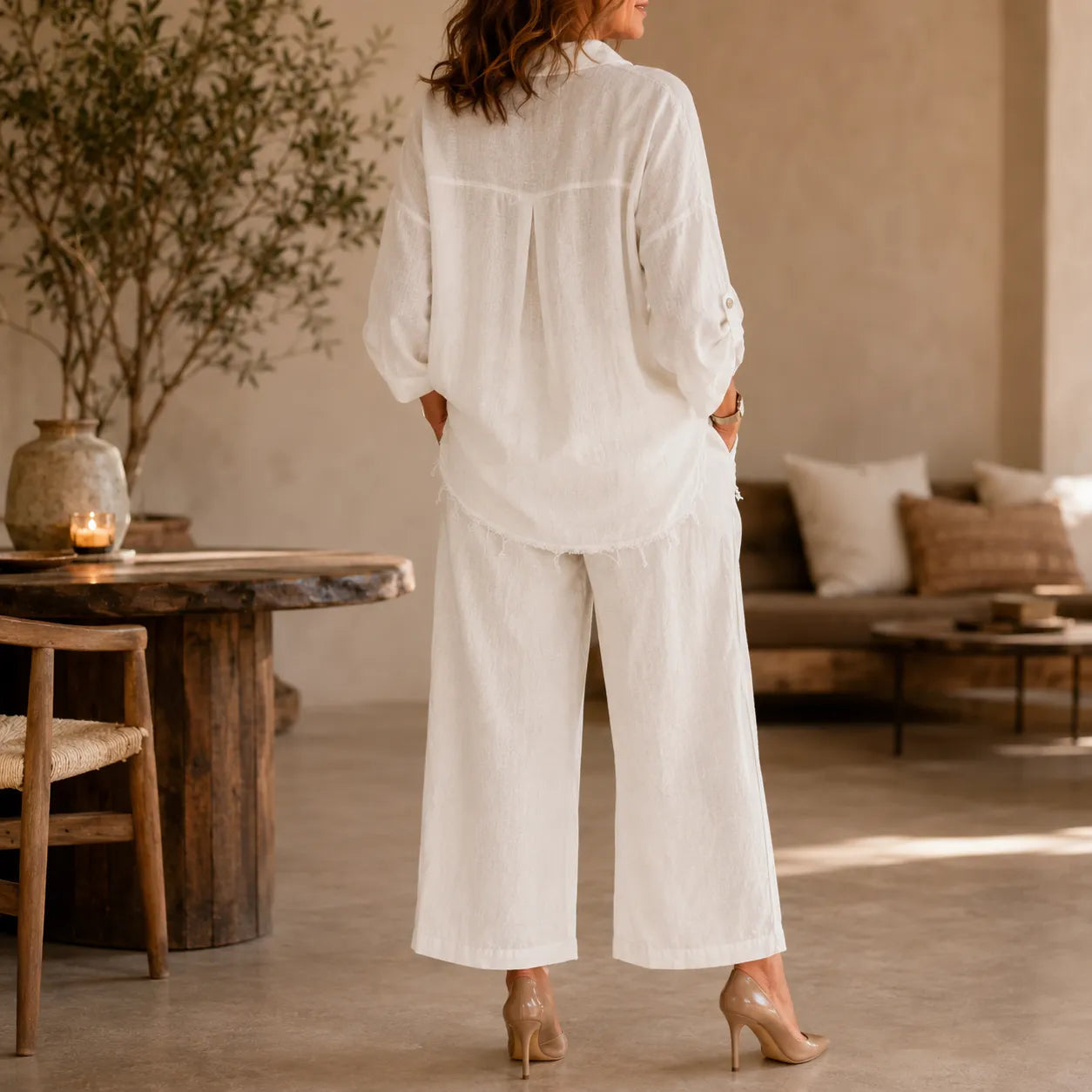 Solencia – Shimmer Pocket Shirt and Wide-Leg Pants Set