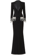 Long Sleeve Crystal Maxi Coat Dress Black